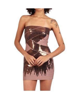 Herve Leger bandage dress dusty rose w/ bronze sequin - Size S